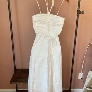 Veronica Beard White Ruched Tie Front Sundress